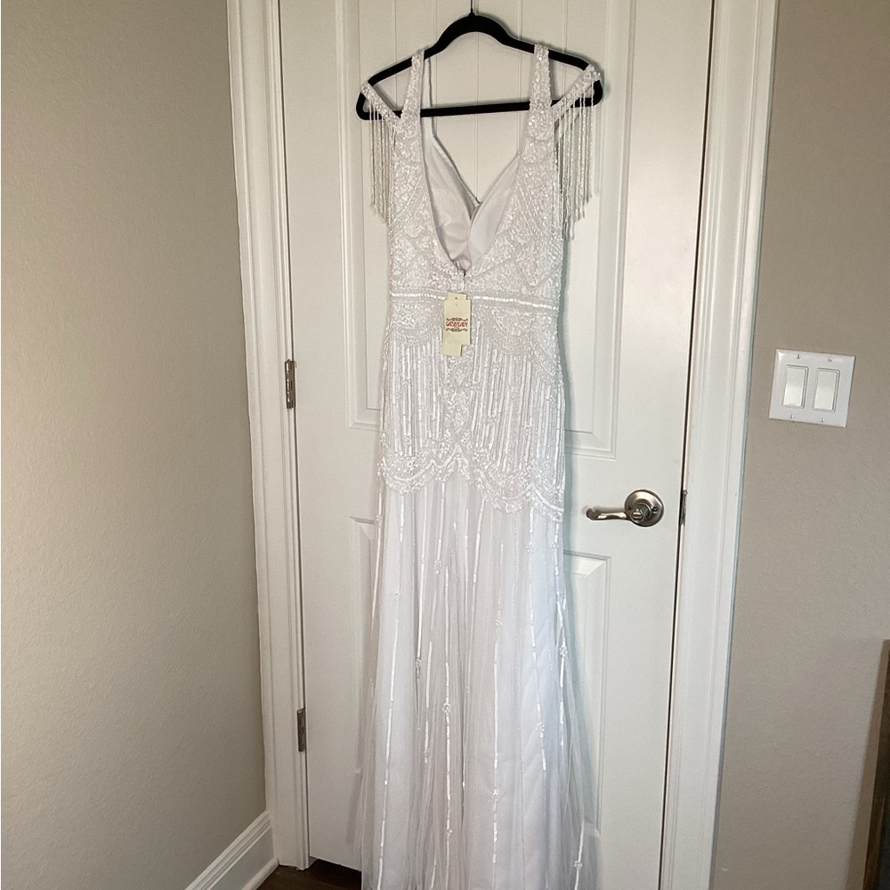 Gatsby Lady White Sequin Maxi/Wedding Dress Sz. 10 Elegant Embellished Details - Picture 11 of 15